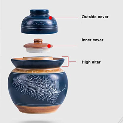 ZHOUXIAO Blue Pickle Jar Ceramic Jar with Lid,Traditional Chinese Fermentation Kit Crock with Water Seal Airlock Lid, Fermentation Jar for Kimchi,Sauerkraut,Kombucha Jar 3.5KG