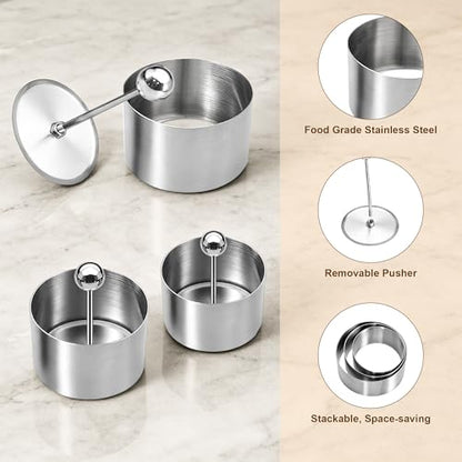 3 Pcs Cake Ring Molds for Cooking with 3 Pusher - Sizes 2-3In Mini Round Baking Rings, Stainless Steel Food Molds Rings for Small Mousse Cheesecake Pastry Crumpets