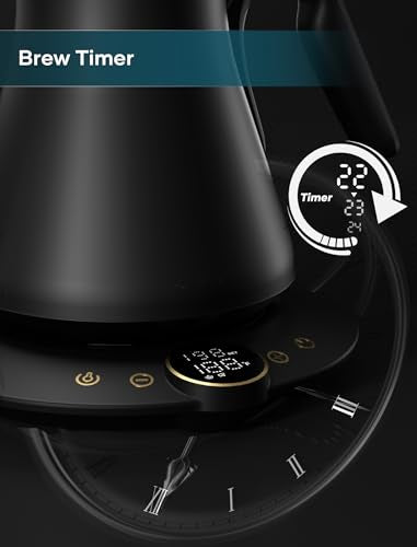 INTASTING Gooseneck Electric Kettle with ±1℉ Temperature Control for Pour Over Coffee & Tea, Quick Heating, BPA-Free Stainless Steel, Built-in Brew Timer, 1500W/0.9L (Black Walnut) - color: Black Walnut