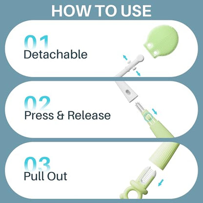 JOYMOOP Silicone Bottle Brush & Straw Cleaner Brush Set, Multi-Functional Bottle Washer for Sports Water Bottle,Glassware,Vase,and Narrow Neck Containers,Green - color: Green