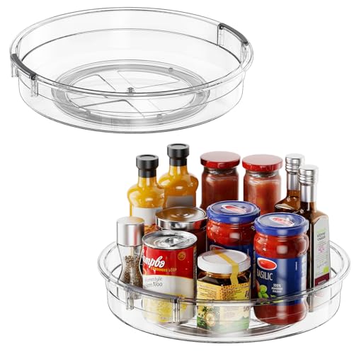 LAMU 2 Pack 12 Inch Lazy Susan Organizer Turntable for Cabinet, with High Edges to Prevent Falling, Large Clear Lazy Susan for Kitchen, Pantry, Refrigerator, Countertop, Table, Bathroom - color: Clear, size: 12 Inch