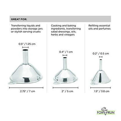 Fox Run Metal Kitchen Funnel Set, 3", 2", and 1.5" Stainless Steel Funnels - size: 3", 2", and 1.5" Set