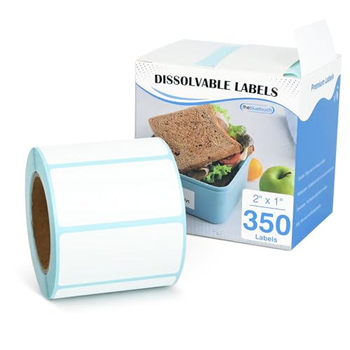 THEBLUETOUCH Dissolvable Food Labels with Dispenser - 1" x 2" Water Dissolving Labels, No Residue for Meal Prep & Food Storage Containers, 350 Count (1 Rolls of 350) - size: 1 Box - 350 Lables