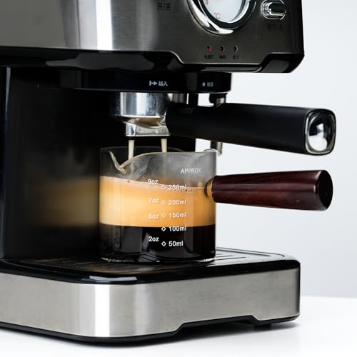 250ML/8.5OZ Measuring Cup Espresso Shot Glasses Double Spouts Large Coffee Cup with Wood Handle Triple Pitcher Milk Cup Parts Clear Glass By BCnmviku (250ml-1pack) - color: 250ml-1pack