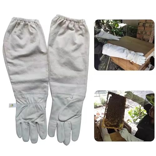 Large Beekeeping Gloves,Goatskin Leather Beekeeper's Glove with Canvas Long Sleeve for Men Women Beekeeping Protective Gear (XXL)