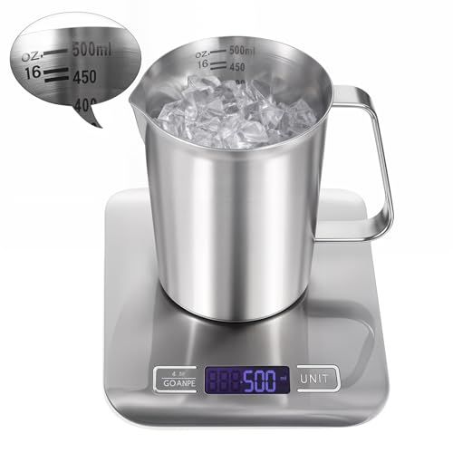 2 Pcs Stainless Steel Measuring Cup with Handle and Pour Lip, Metal Pitcher with Oz and ML marking, 16OZ/500ML), Heavy-Duty Pitcher