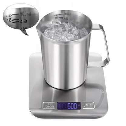 2 Pcs Stainless Steel Measuring Cup with Handle and Pour Lip, Metal Pitcher with Oz and ML marking, 16OZ/500ML), Heavy-Duty Pitcher