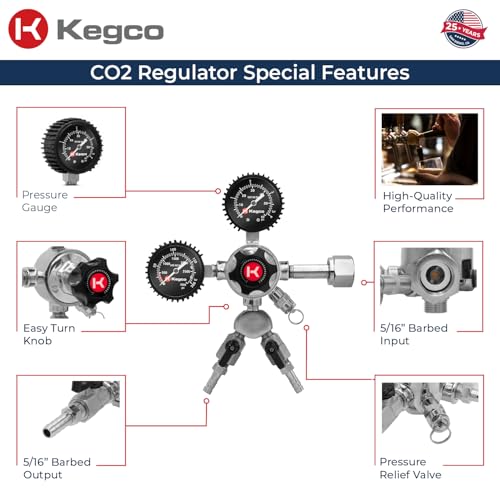 Kegco Elite Series Dual Gauge CO2 Draft Beer Regulator, 2 Product, Chrome