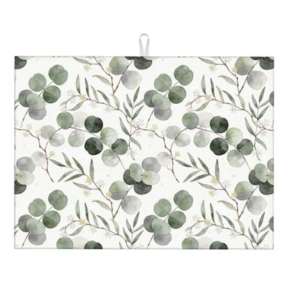 Sage Green Dish Drying Mat, for Spring Kitchen Counter Microfiber Absorbent, Sage Leaves Dish Draining Mat Extra Large 18"x24" - color: Sage Green