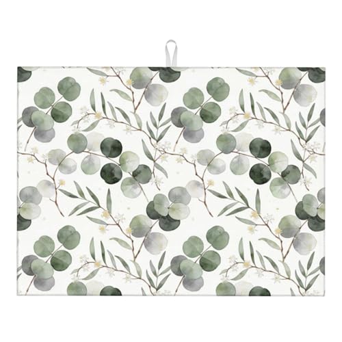 Sage Green Dish Drying Mat, for Spring Kitchen Counter Microfiber Absorbent, Sage Leaves Dish Draining Mat Extra Large 18"x24" - color: Sage Green