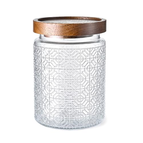 Adodeen 24oz Vintage Glass Canister With Lid Small Glass Jars Wide Mouth Mason Jars Airtight Coffee Canisters Kitchen Storage Containers For Sugar Tea Spice Flour Candy Cookie Cereal Cute Decorative - color: Window-24oz
