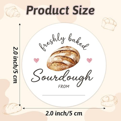 PANTIDE Freshly Baked Sourdough Labels Stickers - 500 Count Baked with Love Bakery Bread Adhesive Round Decal Roll, for Homemade Bread Bakery Small Business Sealing Food Packaging (2 x 2 Inch, White) - color: Freshly Baked White