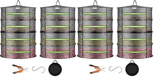 VIVOSUN 4-Pack 4-Layer Mesh Drying Rack Hanging Design with Green Zippers for Dehydrating, Indoor and Outdoor (Pruning Shears Included) - size: 4 Layer (Pack of 2), style: 2 Pack