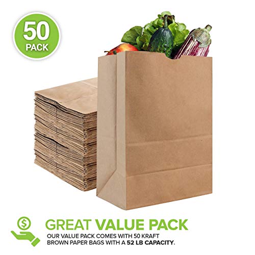 Stock Your Home 52 lb Kraft Brown Paper Bags (50 Count) – Bulk Large Grocery Bags for Shopping - size: 50 Count