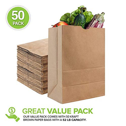 Stock Your Home 52 lb Kraft Brown Paper Bags (50 Count) – Bulk Large Grocery Bags for Shopping - size: 50 Count