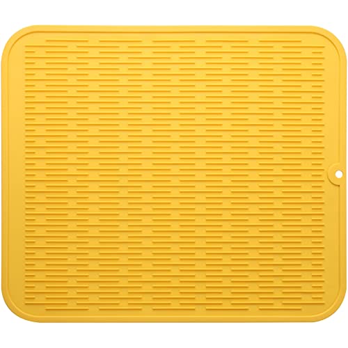 MicoYang Silicone Dish Drying Mat for Multiple Usage,Easy clean,Eco-friendly,Heat-resistant Silicone Mat for Kitchen Counter or Sink,Refrigerator or Drawer Liner Yellow XL 18 inches x 16 inches - color: Yellow, size: 18"L x 16"W
