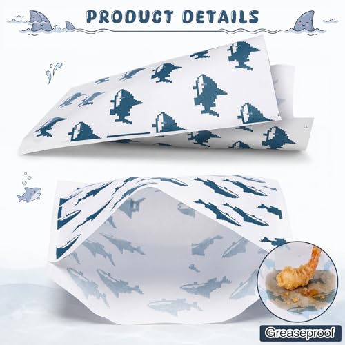 Epakh 200 Pack Paper Sandwich Bags Shark Design 8 × 8 Inch Happy Food Storage Recyclable Grease Resistant Disposable Snack Bags for Family Home Use - style: Shark