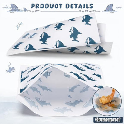Epakh 200 Pack Paper Sandwich Bags Shark Design 8 × 8 Inch Happy Food Storage Recyclable Grease Resistant Disposable Snack Bags for Family Home Use - style: Shark