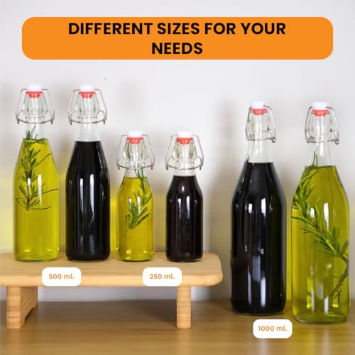 FastRack 8.5oz Swing Top Glass Bottles (Pack of 8) | Clear Resealable Flip Top Bottles with Airtight Lids – Reusable Grolsch-Style Bottles for Kombucha, Beer, Soda, Mead, Vinegar & Olive Oil