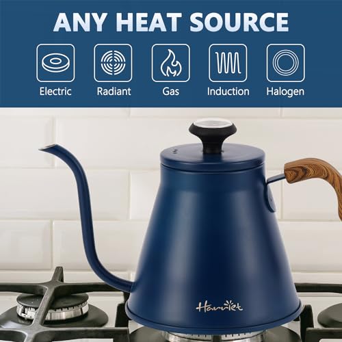 Harriet Gooseneck Kettle with Thermometer for Pour Over Coffee and Tea, 37 fl oz, Stainless Steel, Durable 3-Layer Base, Ideal Spout for Precision Pouring, Compatible with all Stove Tops, Blue - color: Cobalt Blue