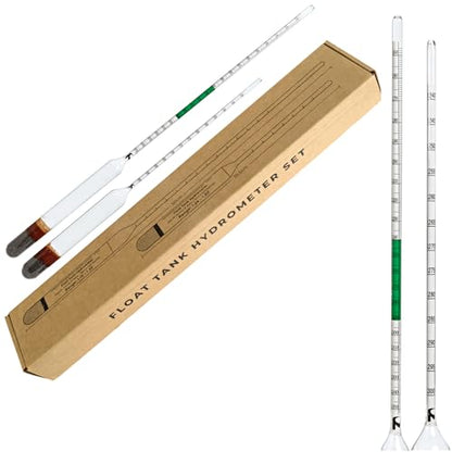 Hydrometers for Float Tanks – Measure Specific Gravity of Epsom Salt Solution Floatation Therapy MgSO4 – Dual Kit – Broad & Precision Range (1.15-1.35 & 1.24-1.30) Sensory Deprivation Rest