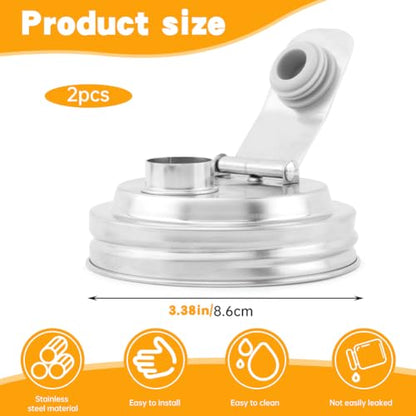 Mason Jar Pour Spout Lid Stainless Steel, 2 Pack Wide Mouth Mason Jars Lids, Anticracking Ball Wide Mouth Lid, Canning Lids for Drinking, Salad Dressing(2 Pcs)