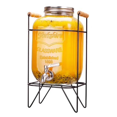 Tfwadmx 1 Gallon Drink Dispenser Glass Beverage Dispenser With Stand Leak Proof Stainless Steel Faucet Wide Mouth Mason Jar Style Glass Drink Dispenser for Parties, Weddings, Lemonade, Cold Water - size: Style 2