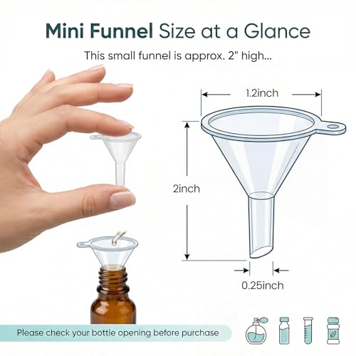 JOHOUSE 50PCS Mini Funnel for Lab Bottles, Sand Art, Perfumes, Spices, Powder, Essential Oil, Recreational, Kitchen Use Food Grade Clear Plastic Small Funnels