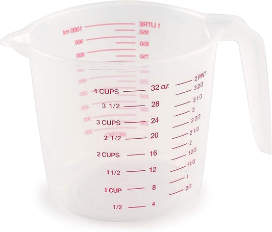 Professional Kitchen Measuring Cup, 4-Cup/32oz Capacity, Clear BPA-Free Plastic, Dual Scale Markings, Microwave Safe with Easy-Pour Spout and Ergonomic Handle for Cooking and Baking