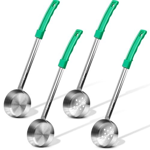 4 Ounce Stainless Steel Portion Control Ladle Spoon - 4Pcs Slotted and Unslotted Pizza Sauce Serving Spoons Portion Ladle for Sauces, Perfect for Weight Watchers, Buffets, Parties - style: Mixed Spoons