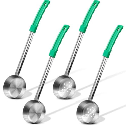 4 Ounce Stainless Steel Portion Control Ladle Spoon - 4Pcs Slotted and Unslotted Pizza Sauce Serving Spoons Portion Ladle for Sauces, Perfect for Weight Watchers, Buffets, Parties - style: Mixed Spoons