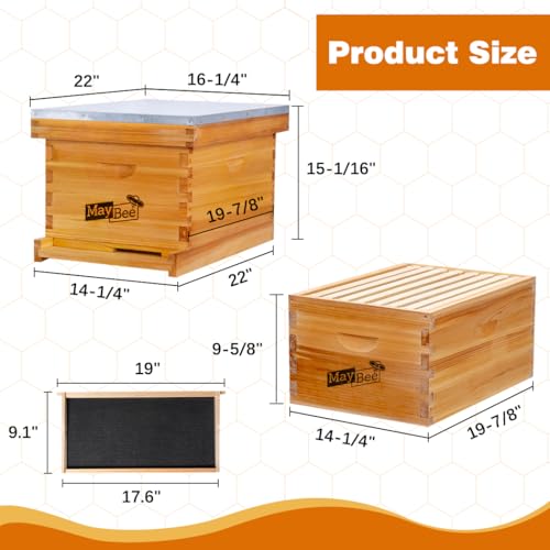 Beehive Starter Kit 8-Frame Bee Boxes and Frames Beehive Kit Wax Coated Bee Hives and Supplies Starter Kit Including Beekeeping Tools Kit with Beekeeping Veil - size: 8 Frames