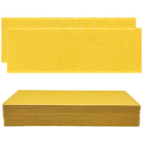 20PCS Natural Beeswax Coated Bee Frame Medium Foundation Sheets, Food-Grade Plastic Bee Hive Foundation for Medium Super Frames (Yellow) - color: Yellow, size: 20PCS