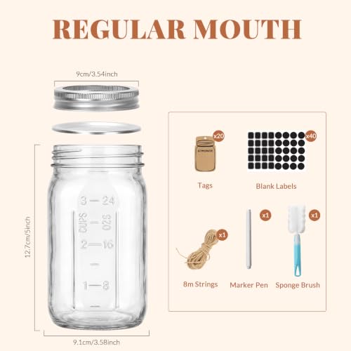 CycleMore Wide Mouth Mason Jars 32 oz, 12 Pack Large Glass Mason Jar with Metal Airtight Lids and Bands, 1 Quart Canning Jars for Pickling, Fermenting, Food Storage & DIY Projects - size: 32oz - 12 Pack
