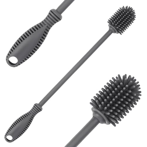 Silicone Bottle Cleaning Brush with Long Handle, 12.5" Water Bottle Cleaner for Baby Bottles, Hydro Flask, Sports Bottle, Vase, Glassware, Perfect for Smaller Diameter Bottle Openings (One Pack) - color: Gray