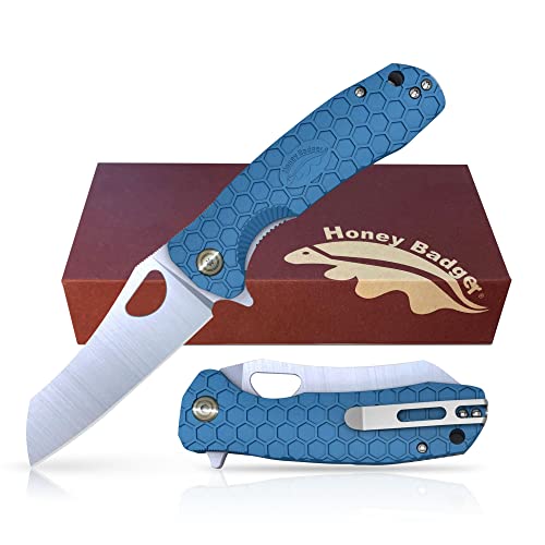 Honey Badger Knife - Flipper Wharncleaver Pocket Knife, EDC Hunting with 3.6" Steel Blade, Nylon+Glass Fiber Handle & Reversible Pocket Clip Medium Blue D2 HB1164 - color: Medium Wharncleaver Blue Limited
