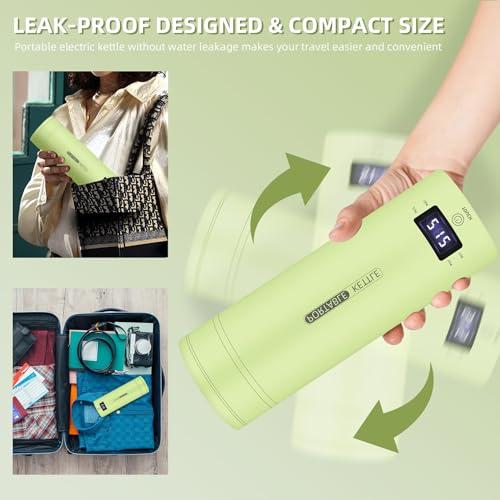 Travel Electric Kettle Portable Small Mini Tea Coffee Kettle Water Boiler, Water Heater with 4 Temperature Control,304 Stainless Steel with Auto Shut-Off & Boil Dry Protection, BPA-Free (Green) - color: Green