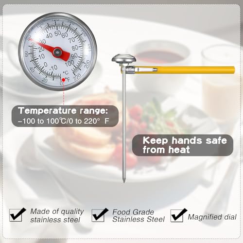 Xuhal 6 Pcs Stainless Steel Kitchen Thermometer with 5 Inch Long Stem 1 Inch Dial Thermometer Milk Frothing Food for Oven Probe Meat Grill BBQ Cooking Chocolate Water(Yellow) - color: Yellow