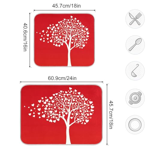 Valentine's Day Dish Drying Mats for Kitchen 16x18 inch Love Tree With Hearts Drying Pad Dish Drainer Mat Counter top Mat Dish Draining Mat L - color: Valentine, size: 16x18in