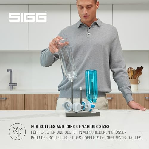 SIGG - Elara Bottle Drainer - Non-Slip - Waterproof drip Tray - Scratch-Free Rubberised Holders - BPA-Free & Dishwasher Safe - Swiss Design - Made in the EU - Grey