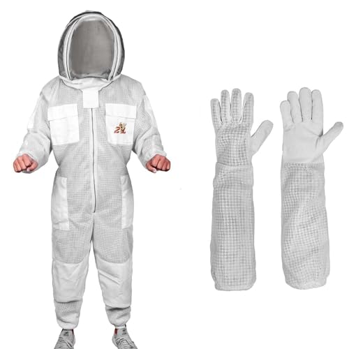 Premium Quality Ventilated Bee Suit for Men & Women with Round Veil, Ultra Protective Layers Beekeeping Suit. - size: XX-Large