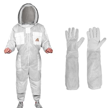 Premium Quality Ventilated Bee Suit for Men & Women with Round Veil, Ultra Protective Layers Beekeeping Suit. - size: Medium