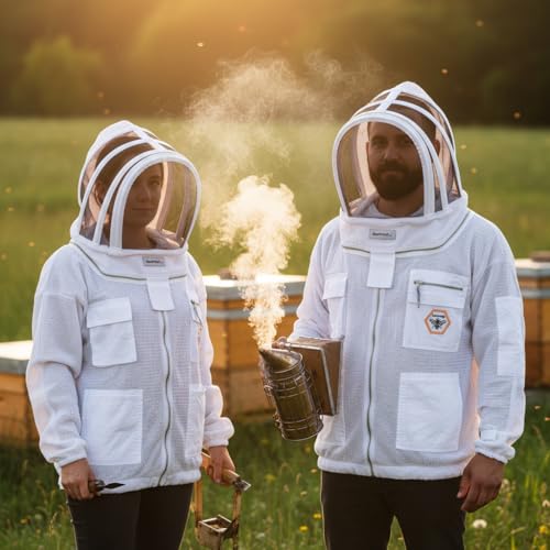 Beekeeping Jacket with Veil 3-Layer Ultra Ventilated Veil Fencing YKK Zippers Full Protection Suit Carrying Bag (BP-301-White)-XS - color: White Fencing Veil, size: XS