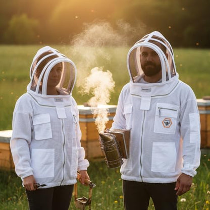 Beekeeping Jacket with Veil 3-Layer Ultra Ventilated Veil Fencing YKK Zippers Full Protection Suit Carrying Bag (BP-301-White)-XS - color: White Fencing Veil, size: XS