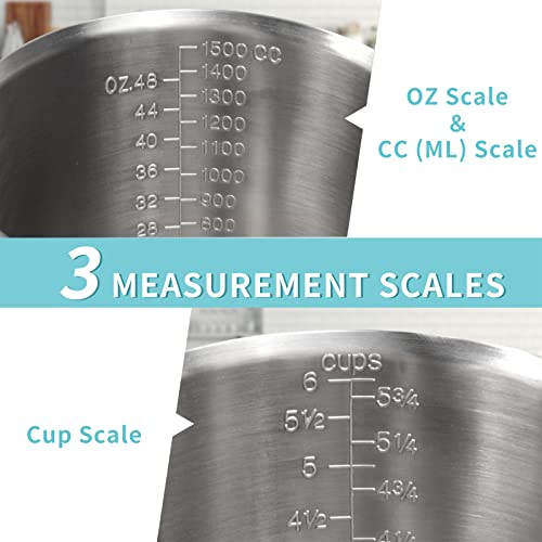 Measuring Cup, [Upgraded, 3 Measurement Scales, Including Cup Scale, ML Scale, Ounce Scale], Newness Stainless Steel Measuring Cup with Marking with Handle, 48 Ounces (1.5 Liter, 6 Cup) - size: 48 OZ (6 Cup, 1500 ML)