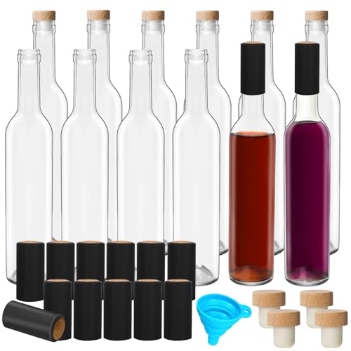 DHSBTLS 16 oz Clear Glass Bottles With Wooden Cork Lids,12 Pack | 500ml Home Brewing Bottles with Shrink Capsules, Juicing Bottles for Bordeaux Wine, Beverage, Sparkling Wine, Kefir, Decor - color: 500ml 12 Pack White Wood Lids