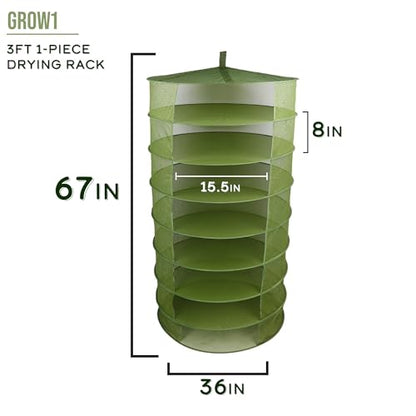 Grow1 3ft Drying Rack 1-Piece Collapsible Mesh Herb and Flower Hanging Dryer with Carrying Case for Even Airflow and Secure Harvest Storage - size: 3 feet, style: Open