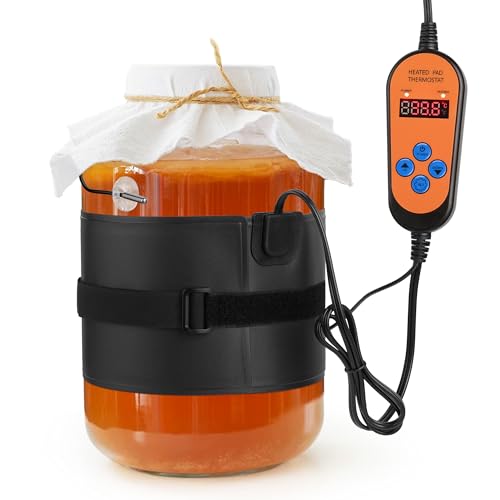 Heat Mat for Kombucha Jar Heating, Warming Mat with Thermostat Controller Combo Set & Timing Function, Digital Temperature Control Heating Mat Fits 1 to 3 Gallon Fermenter Vessels (Black)