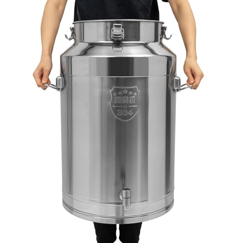 76L/20gal Milk Can with Spigot - 304 Stainless Steel Water Dispenser Food Storage Container for Liquid & Dry Goods, Wine Pail Bucket Metal Tote Jug for Kitchen, Farm - size: 76L/20gal