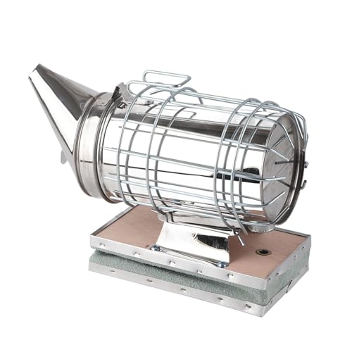 Stainless Steel Beekeeping Smoking Tool with Heat Shield Protection Hook Durable Leather Bellows